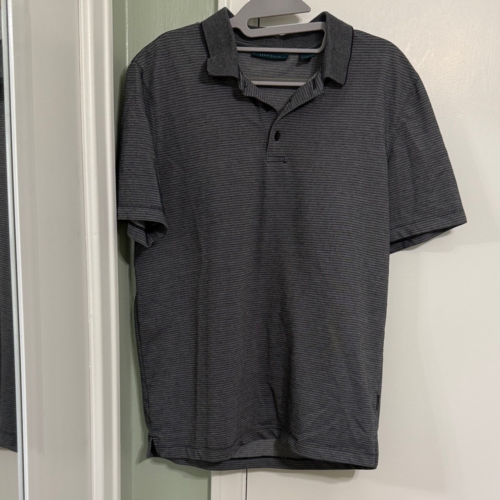 Perry Ellis Men's Dark Gray Striped Polo